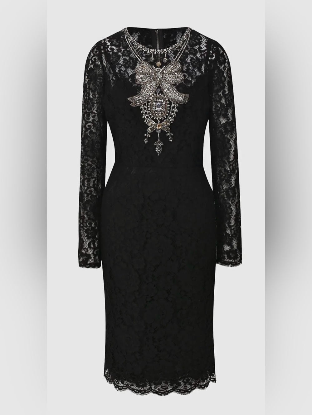 DOLCE & GABBANA LACE DRESS WITH CRYSTAL BOW EMBELLISHMENT